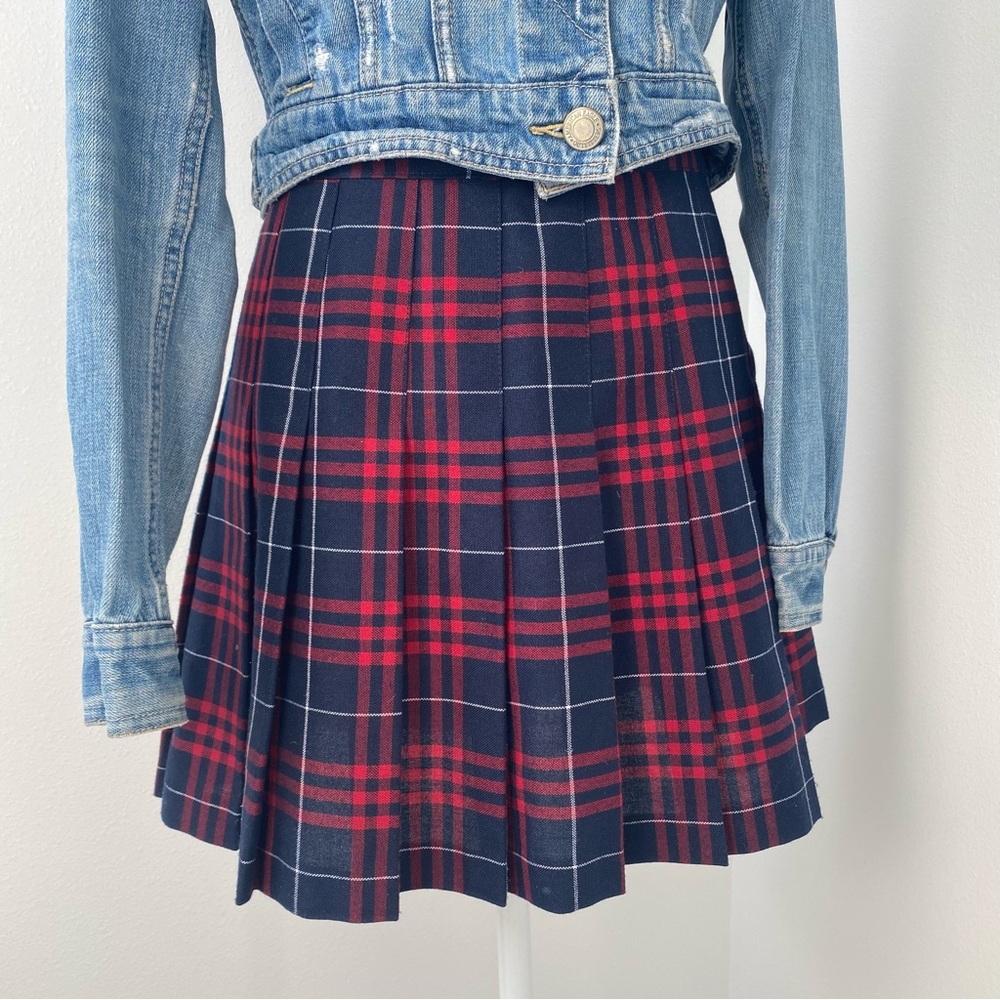 American Apparel Navy and Red Pleated Plaid Skater Skirt